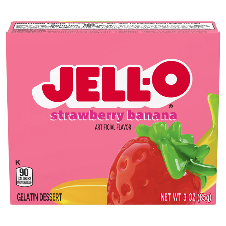Jello Gelatin Fresa - Plátano en Polvo 3oz (85g)